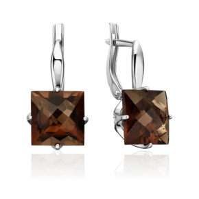 Серьги с английским замком из серебра с кварцем дымчатым и фианитами 02-2298-00-208-0200