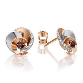 Серьги-пусеты «Парад планет» из комбинированного золота с гранатом и натуральными топазами white 02-4761-00-264-1111-75