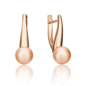 Серьги с английским замком из красного золота с жемчугом культивированным 02-4360-00-301-1110-31