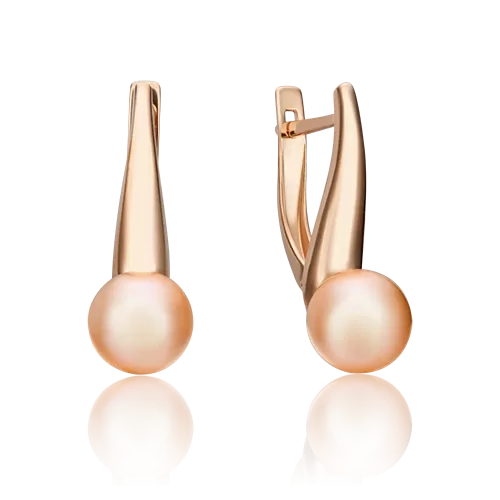 Серьги с английским замком из красного золота с жемчугом культивированным 02-4360-00-301-1110-31