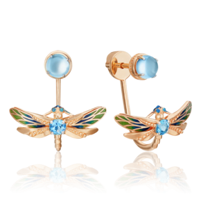 Серьги-джекеты «Стрекозы» из красного золота с топазами и эмалью 02-4693-00-201-1110-57