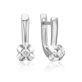 Серьги с английским замком из белого золота с бриллиантом