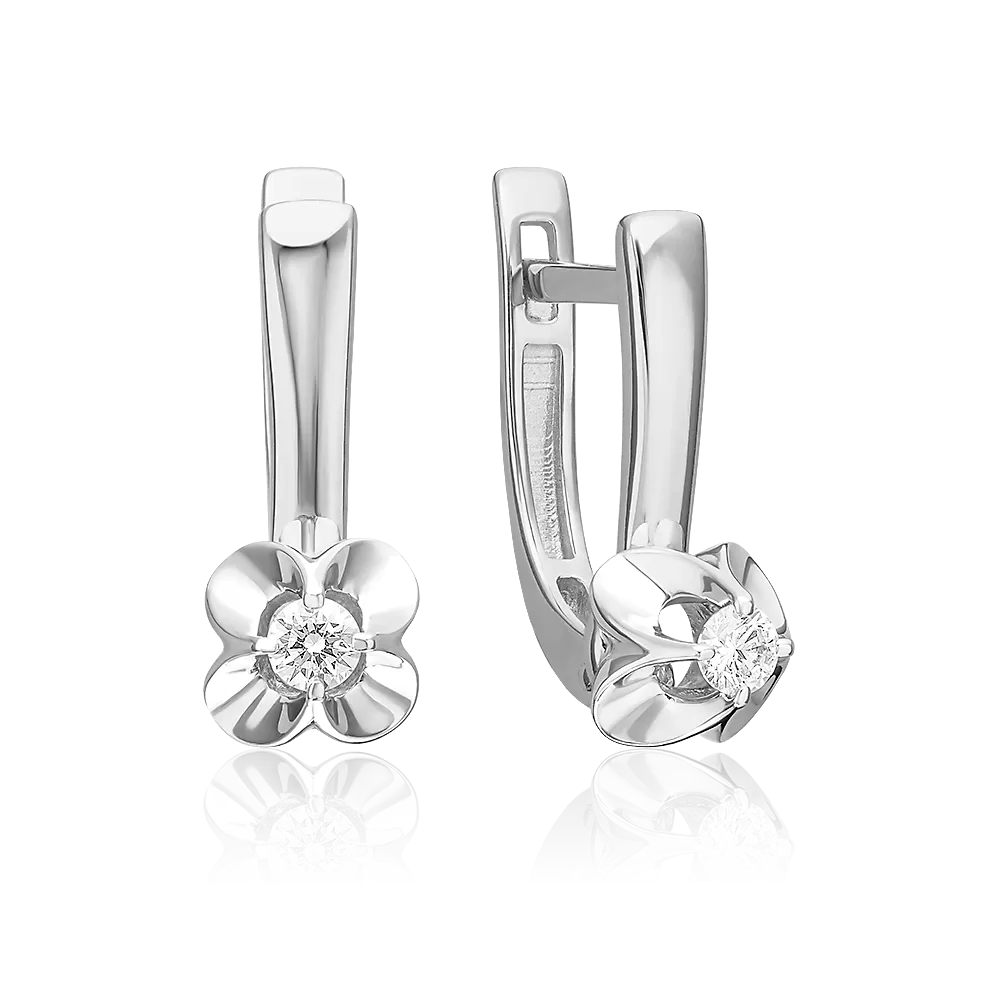 Серьги с английским замком из белого золота с бриллиантом 02-5349-00-101-1120