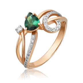 Кольцо из красного золота с турмалином и бриллиантами