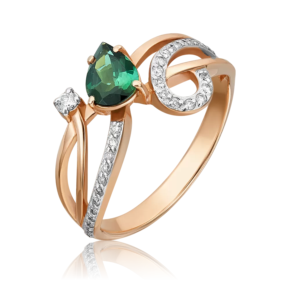 Кольцо из красного золота с турмалином и бриллиантами 01-0232-00-116-1110-30