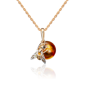 Подвеска «Пчела» из красного золота с янтарём и эмалью 03-2612-00-271-1110-46