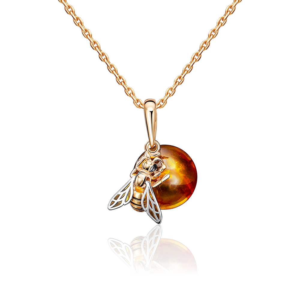 Подвеска «Пчела» из красного золота с янтарём и эмалью 03-2612-00-271-1110-46