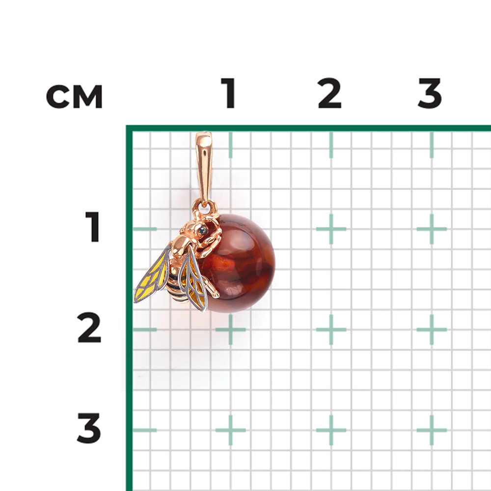 Подвеска «Пчела» из красного золота с янтарём и эмалью 03-2612-00-271-1110-46