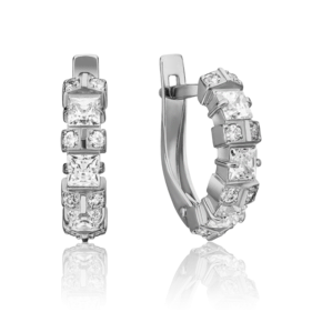 Серьги с английским замком из белого золота с фианитами 02-4487-00-501-1120-38