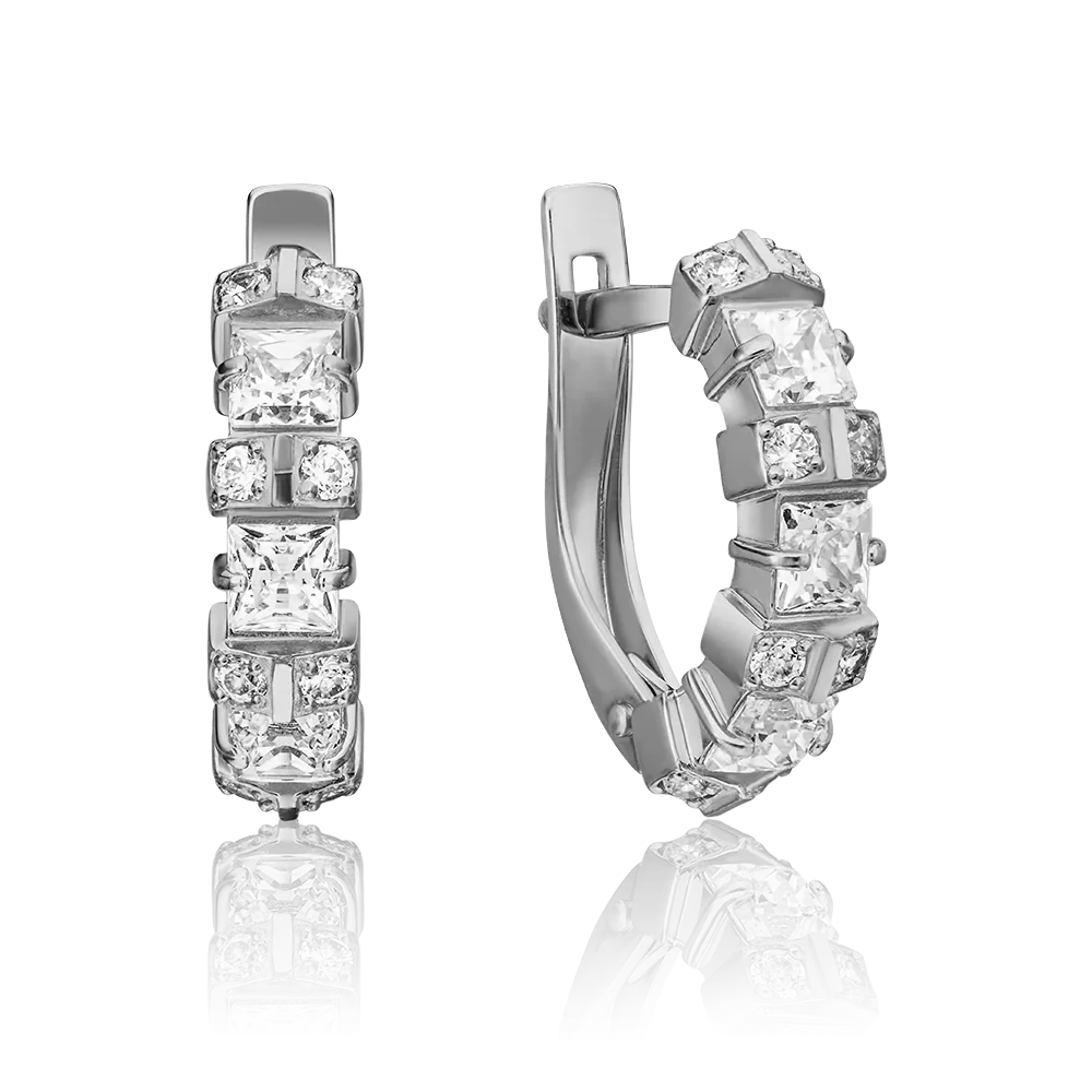 Серьги с английским замком из белого золота с фианитами 02-4487-00-501-1120-38