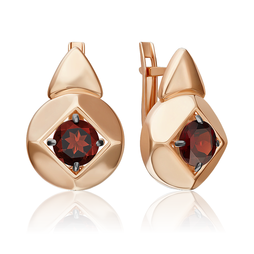 Серьги с английским замком из красного золота с гранатом 02-5395-00-204-1110