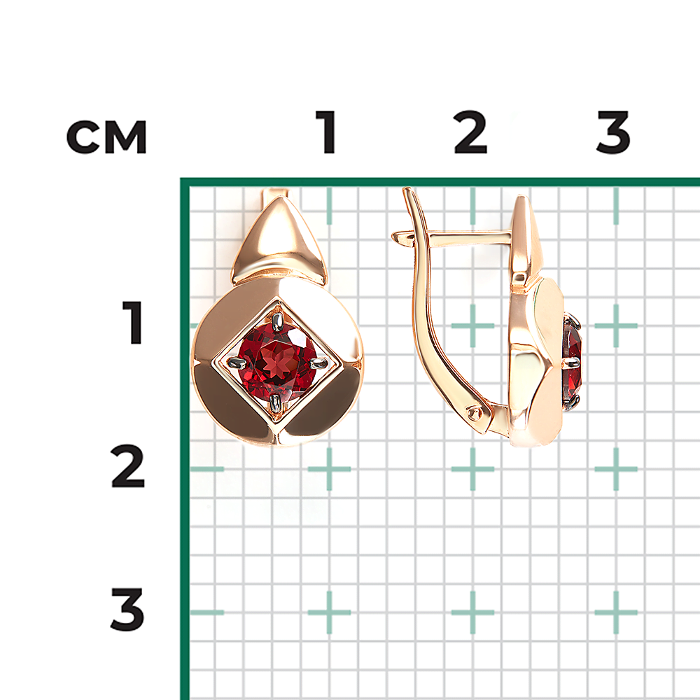 Серьги с английским замком из красного золота с гранатом 02-5395-00-204-1110