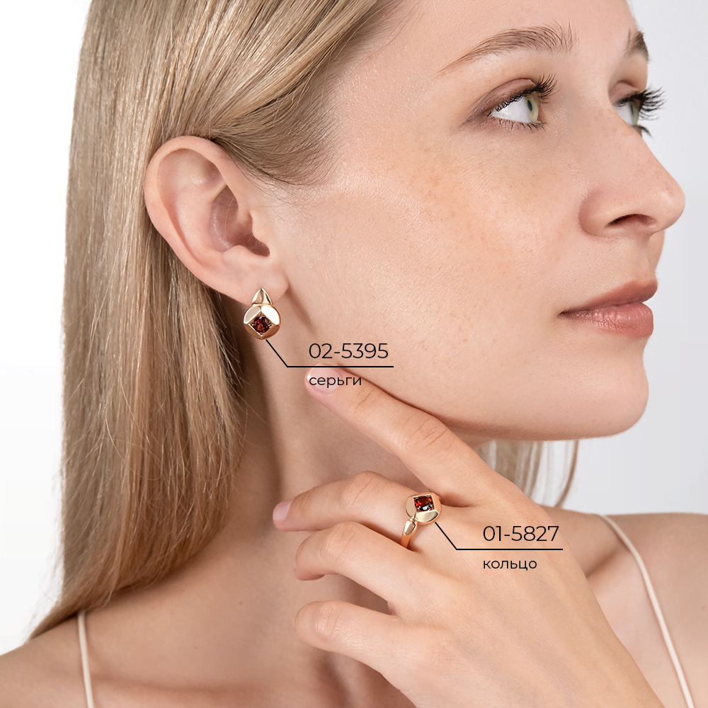 Серьги с английским замком из красного золота с гранатом 02-5395-00-204-1110