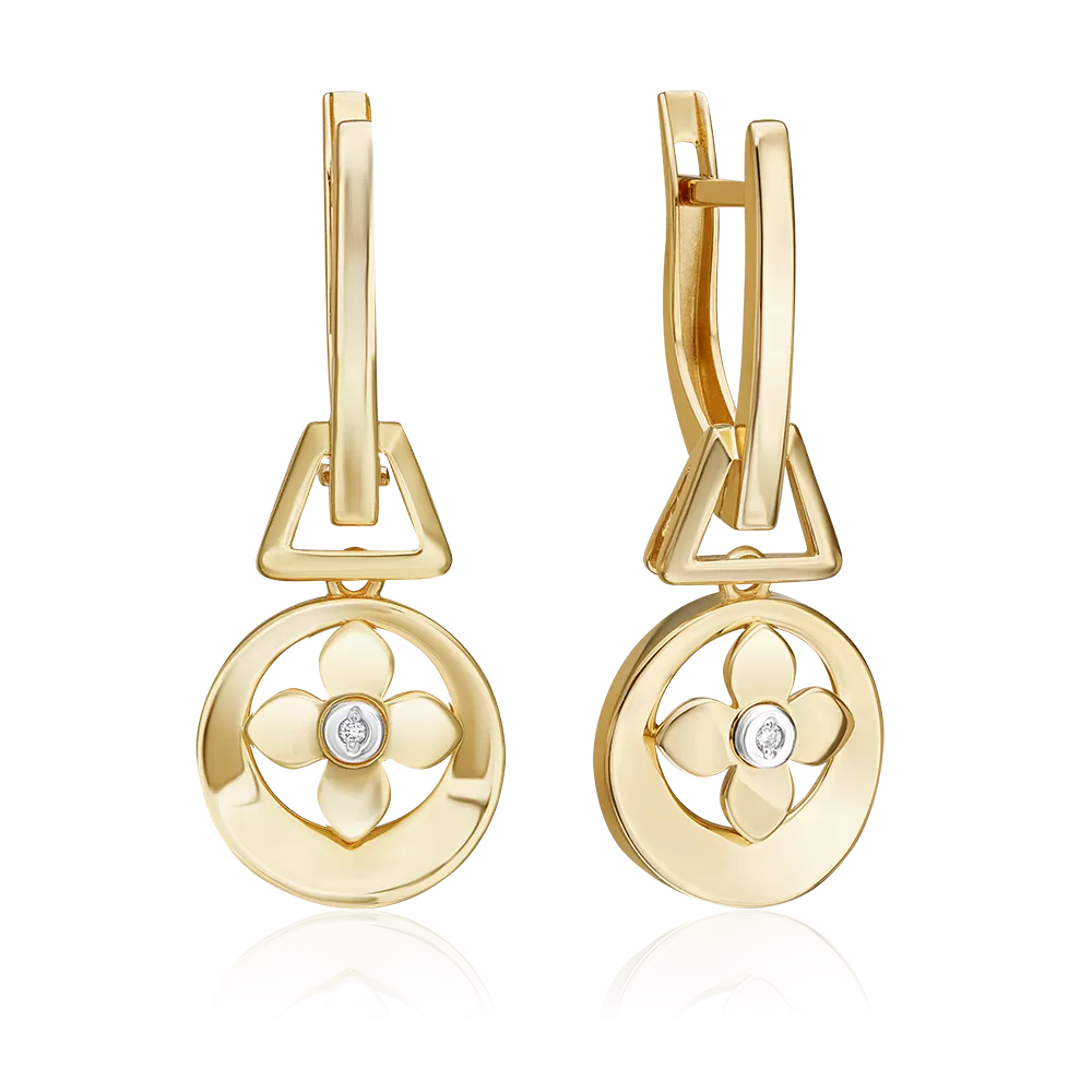 Серьги с английским замком из комбинированного золота с бриллиантом 02-5008-00-101-1121