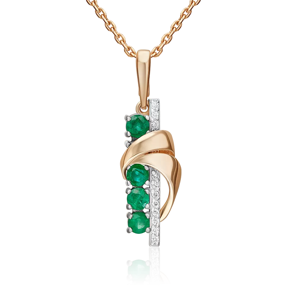 Подвеска из комбинированного золота с изумрудами и бриллиантами 03-3473-00-106-1111