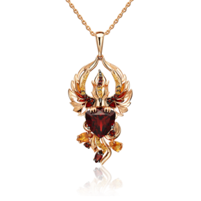 Подвеска «Феникс» из красного золота с гранатами, цитринами и эмалью 03-3485-00-722-1110