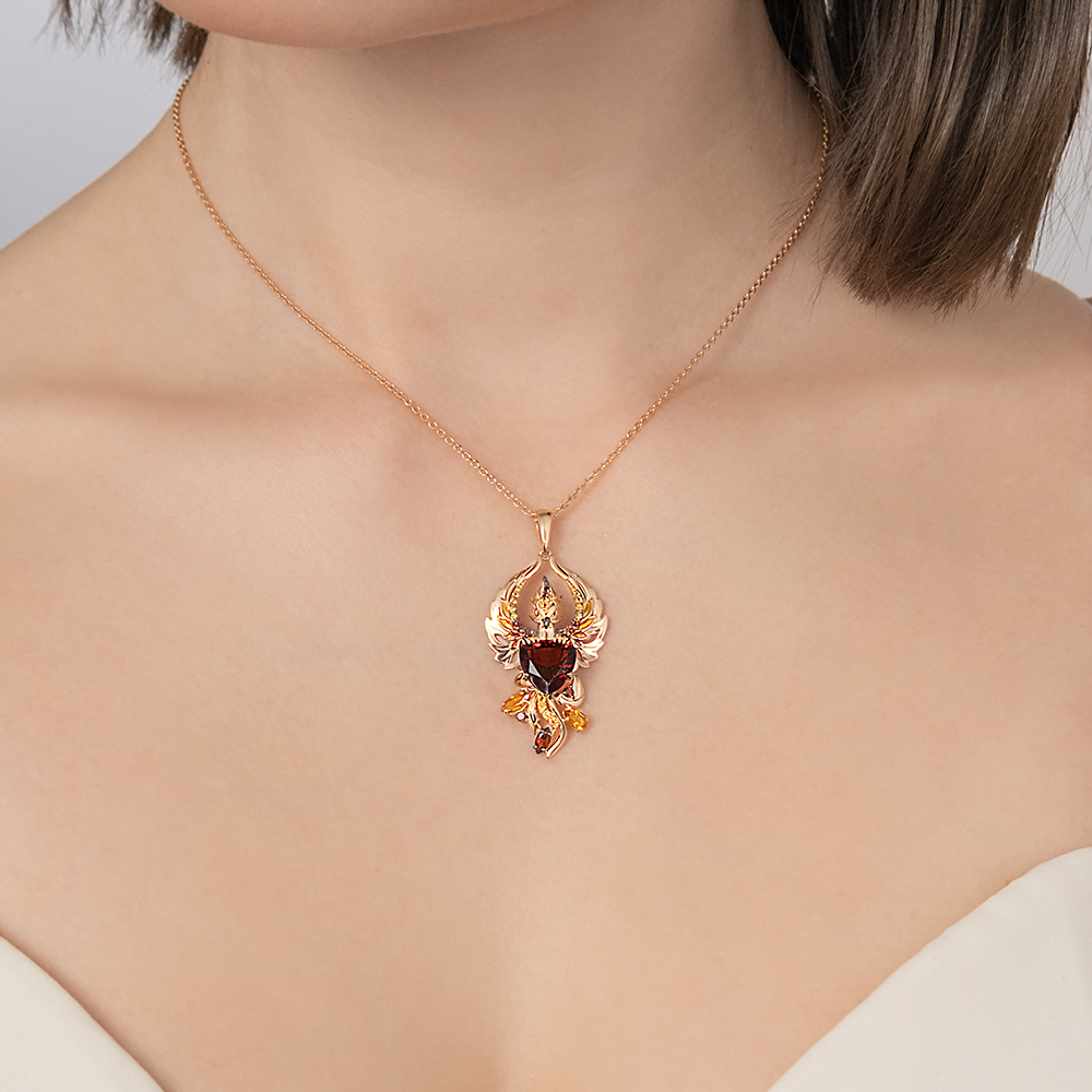 Подвеска «Феникс» из красного золота с гранатами, цитринами и эмалью 03-3485-00-722-1110