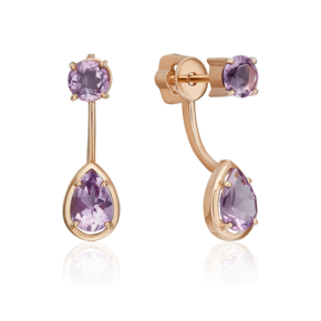 Серьги-джекеты из красного золота с аметистами