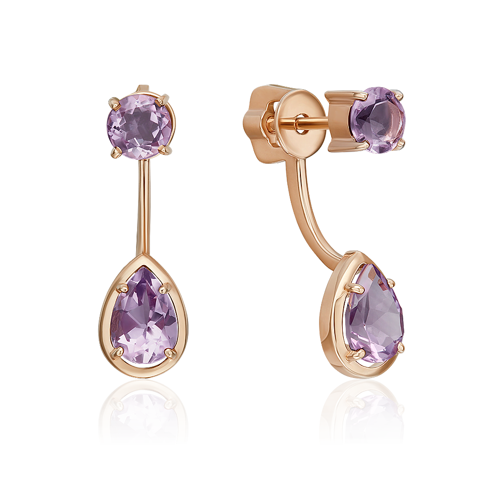 Серьги-джекеты из красного золота с аметистами 02-5394-00-203-1110