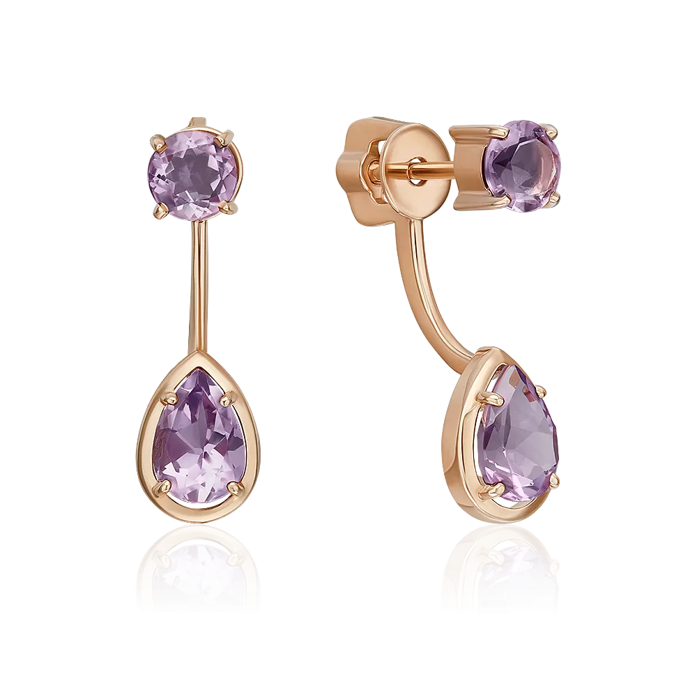 Серьги-джекеты из красного золота с аметистами 02-5394-00-203-1110