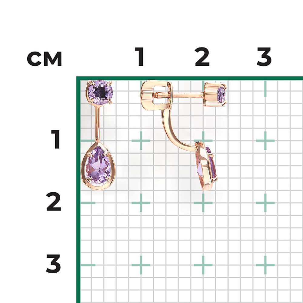 Серьги-джекеты из красного золота с аметистами 02-5394-00-203-1110