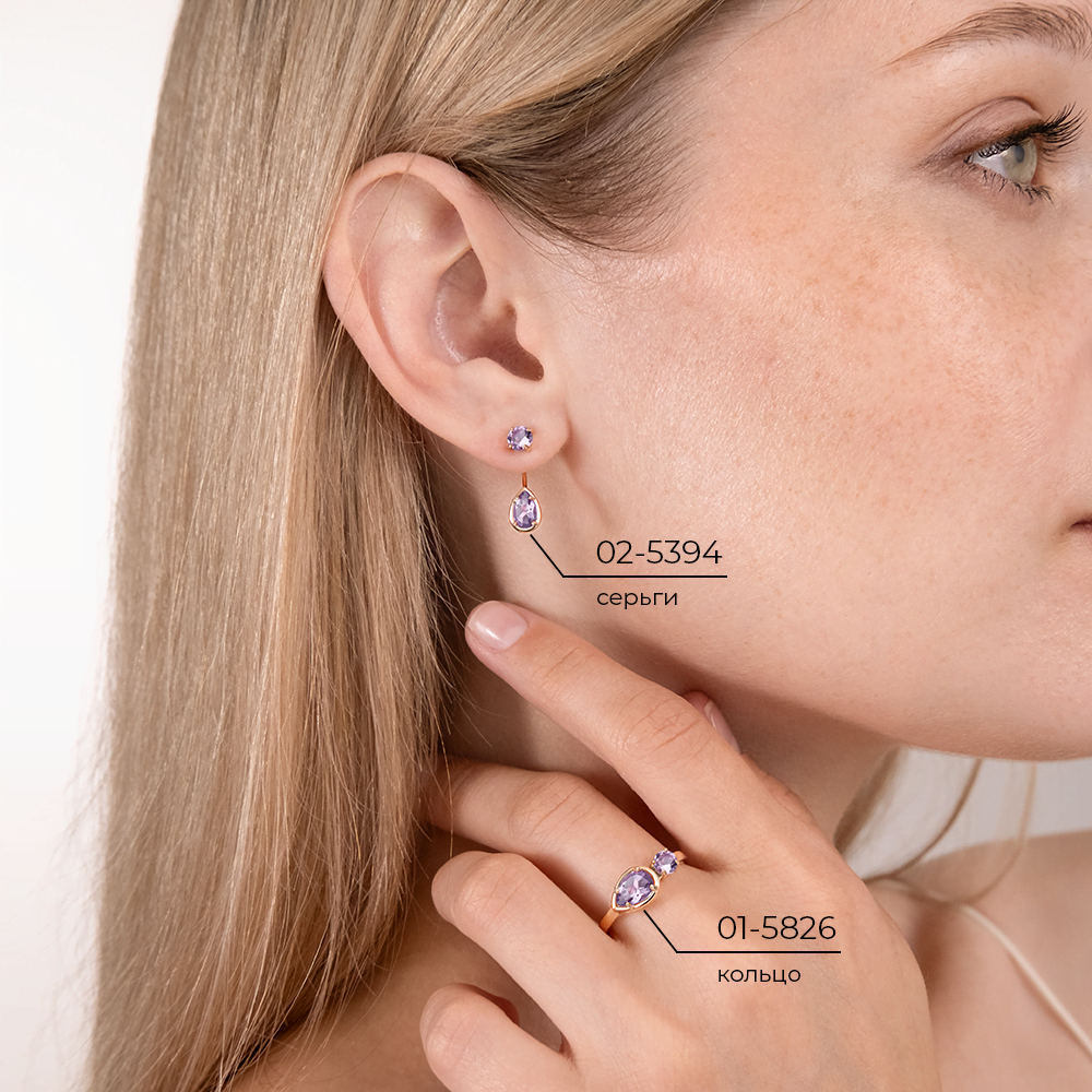 Серьги-джекеты из красного золота с аметистами 02-5394-00-203-1110