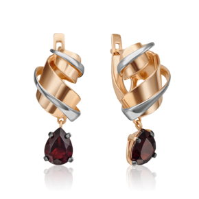 Серьги с английским замком из красного золота с гранатом 02-4377-00-204-1110-57