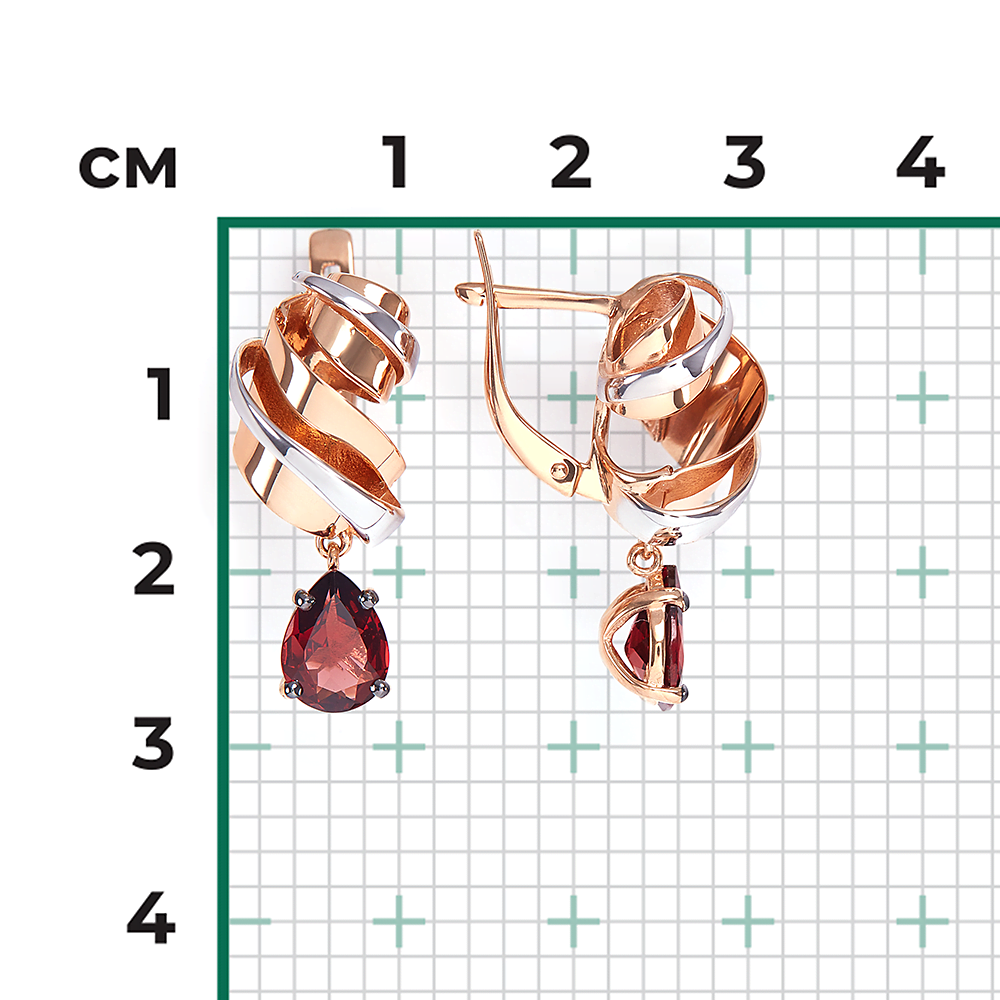 Серьги с английским замком из красного золота с гранатом 02-4377-00-204-1110-57
