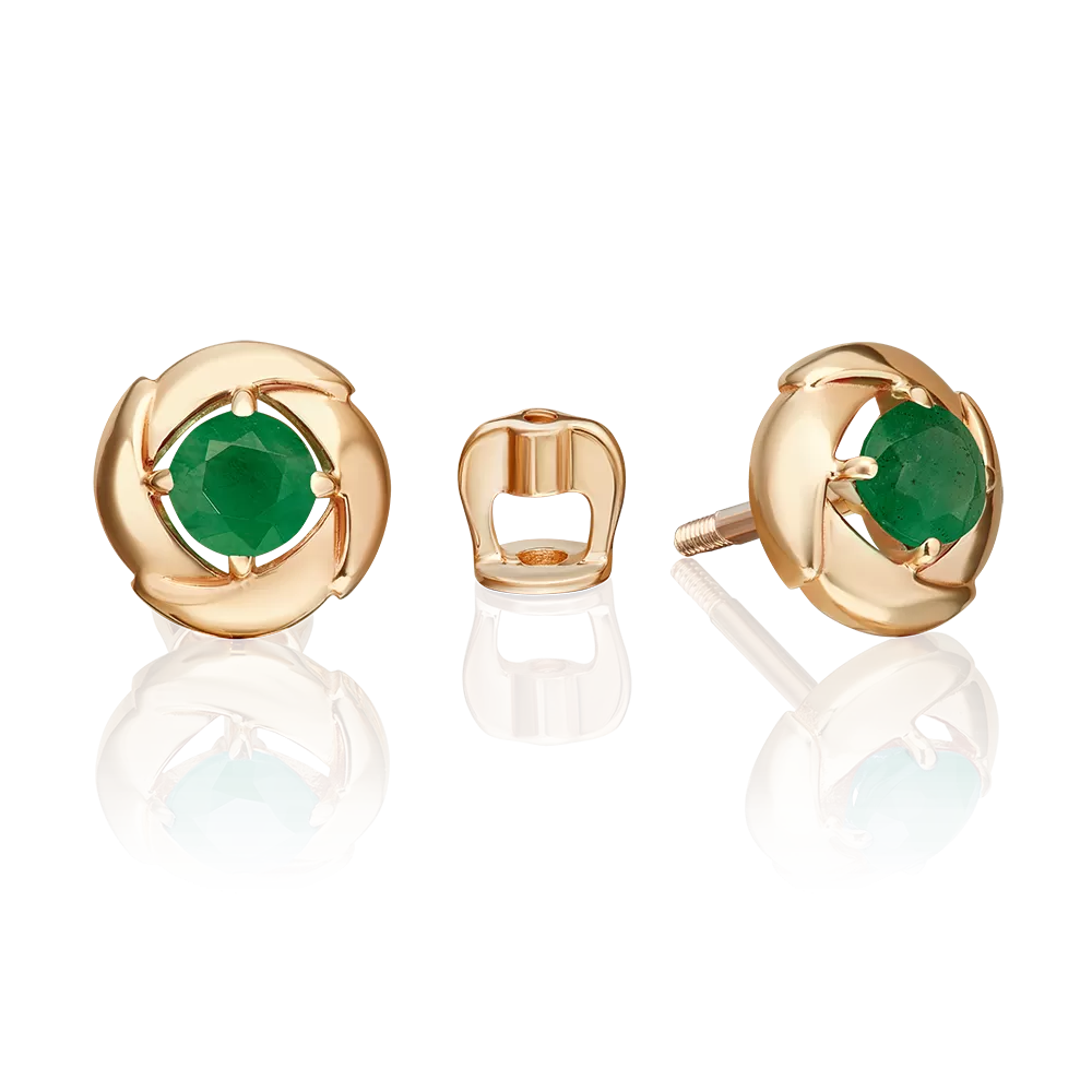 Серьги-пусеты из красного золота с изумрудом 02-5480-00-103-1110