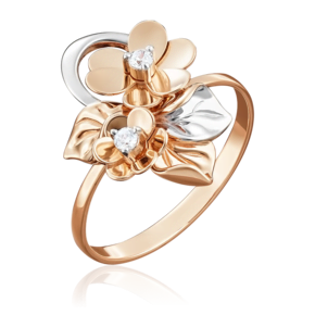 Кольцо «Цветы» из красного золота с фианитами 01-5022-00-401-1110-48