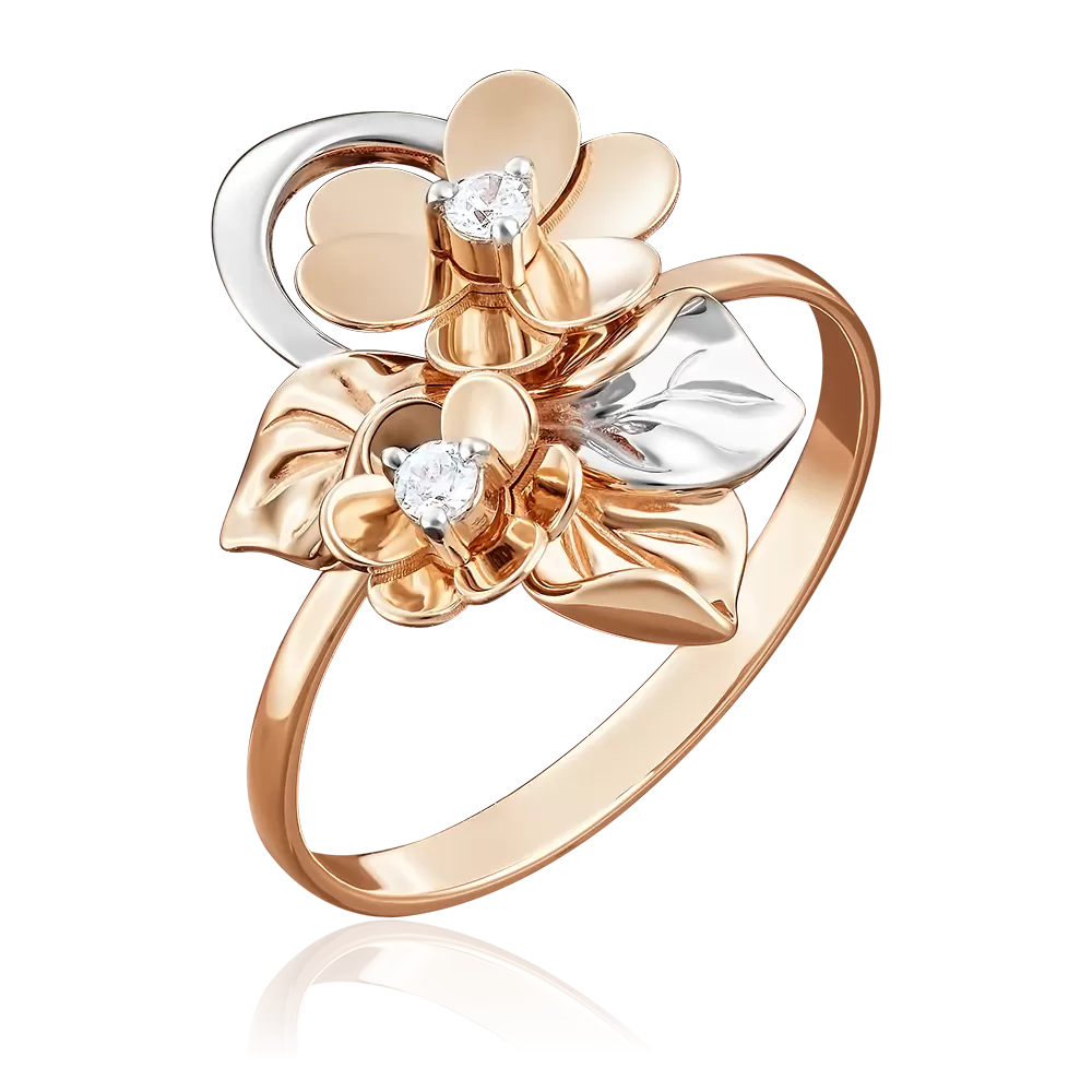 Кольцо «Цветы» из красного золота с фианитами 01-5022-00-401-1110-48