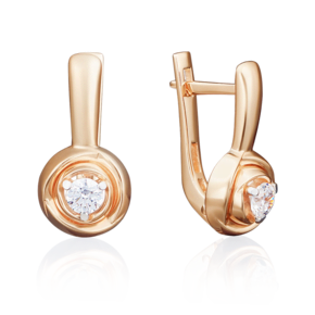 Серьги «Бутоны» с английским замком из красного золота с бриллиантом 02-3924-00-101-1110-30