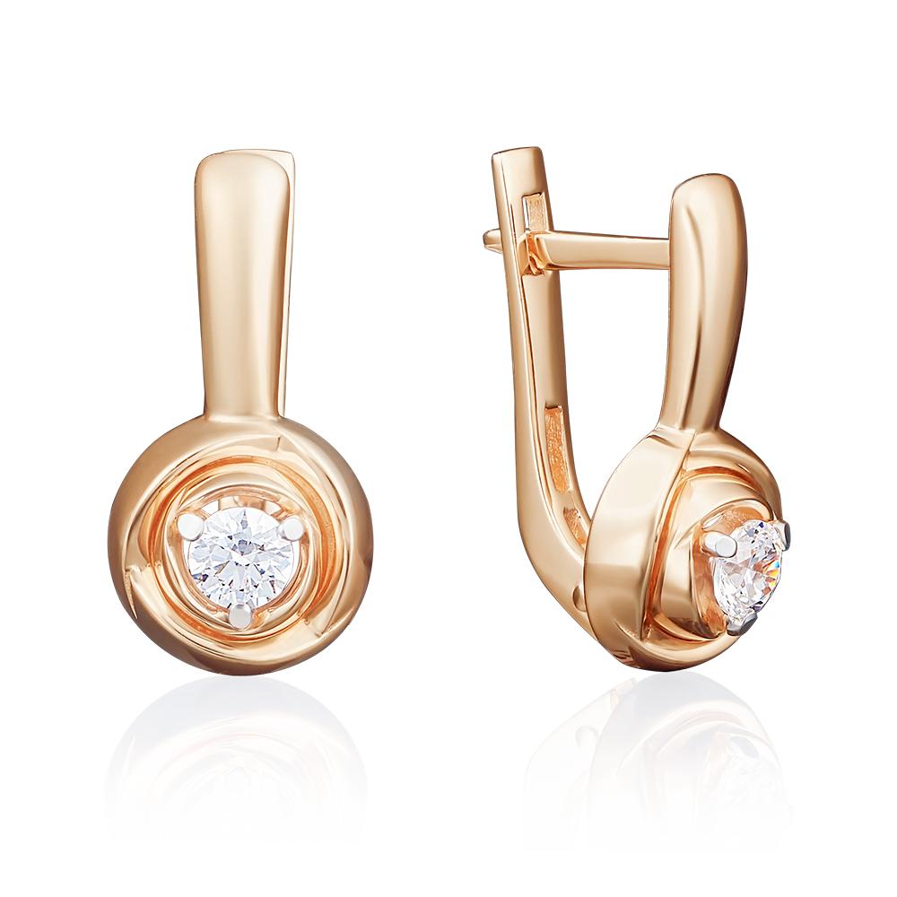 Серьги «Бутоны» с английским замком из красного золота с бриллиантом 02-3924-00-101-1110-30