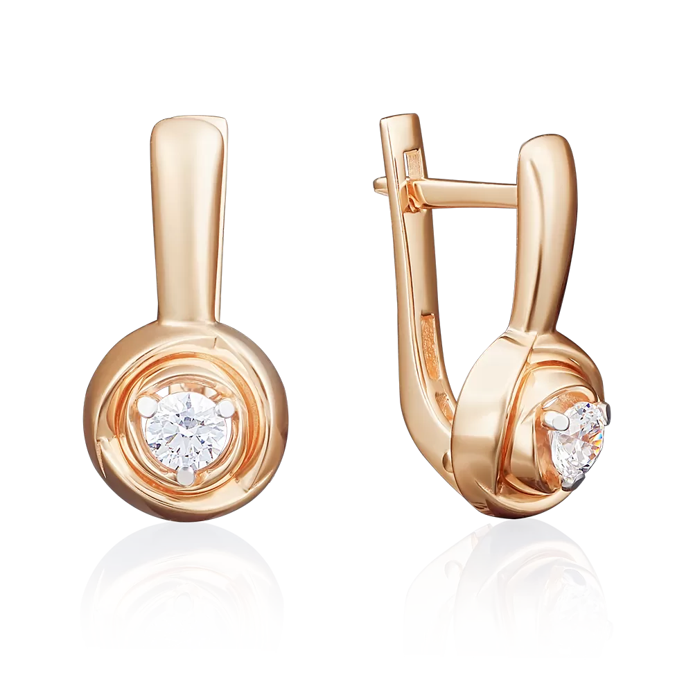 Серьги «Бутоны» с английским замком из красного золота с бриллиантом 02-3924-00-101-1110-30
