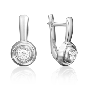 Серьги «Бутоны» с английским замком из белого золота с бриллиантом 02-3924-00-101-1120-30