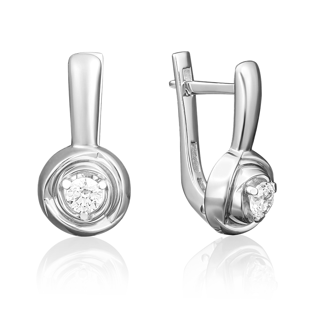 Серьги «Бутоны» с английским замком из белого золота с бриллиантом 02-3924-00-101-1120-30