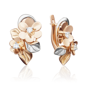 Серьги «Цветы яблони» с английским замком из красного золота с фианитами 02-3926-00-401-1110-48