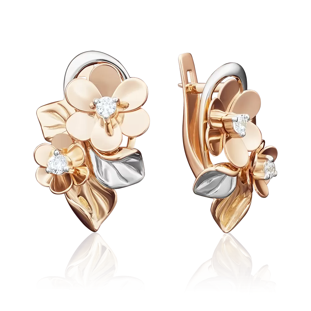 Серьги «Цветы яблони» с английским замком из красного золота с фианитами 02-3926-00-401-1110-48
