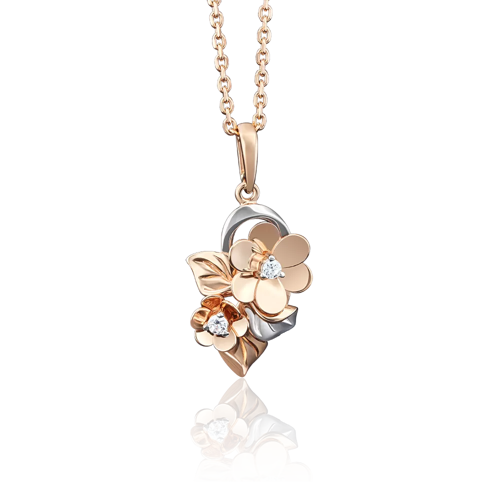 Подвеска «Цветы» из красного золота с фианитами 03-2664-00-401-1110-48