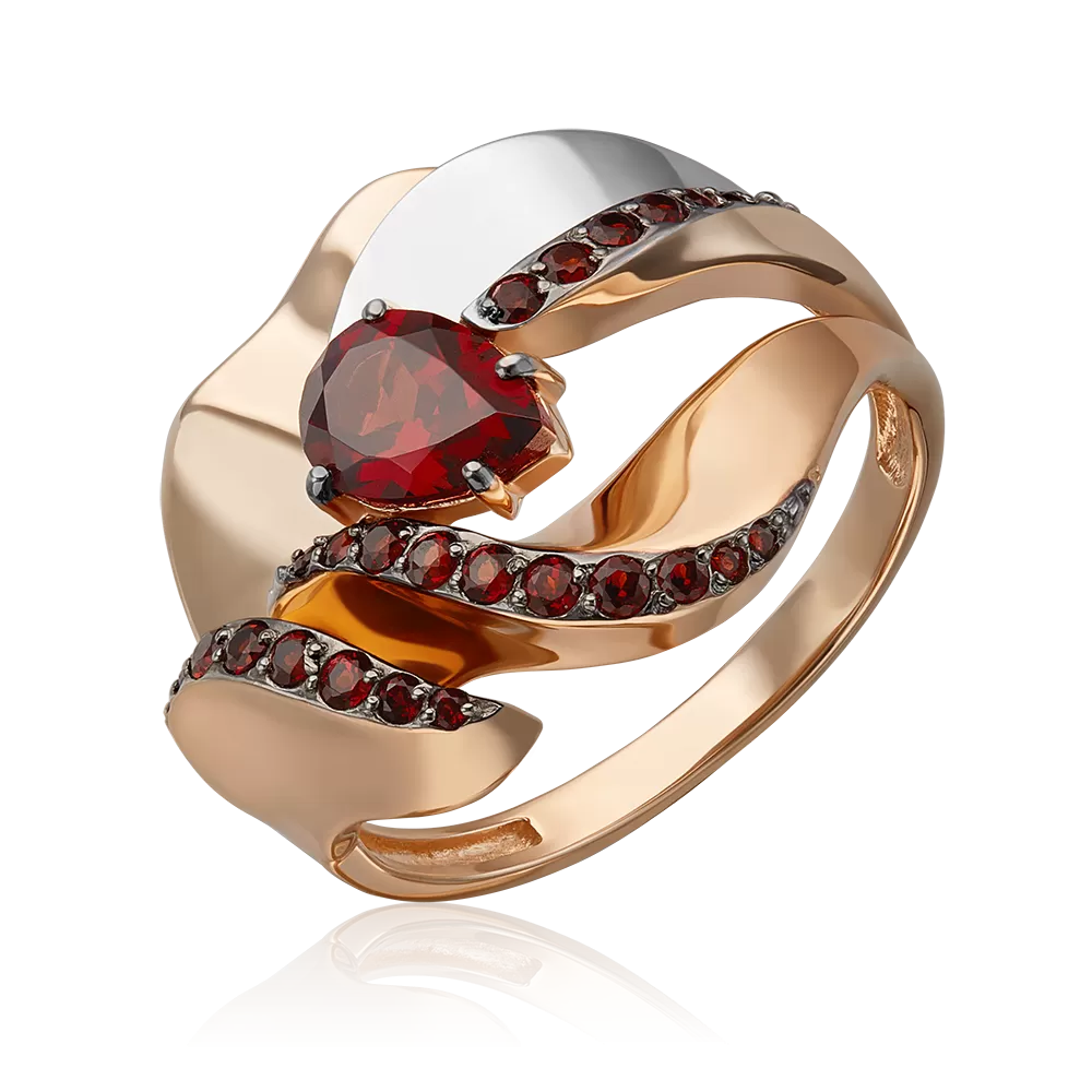 Кольцо «Стихия Огня» из комбинированного золота с гранатами 01-5711-00-204-1111