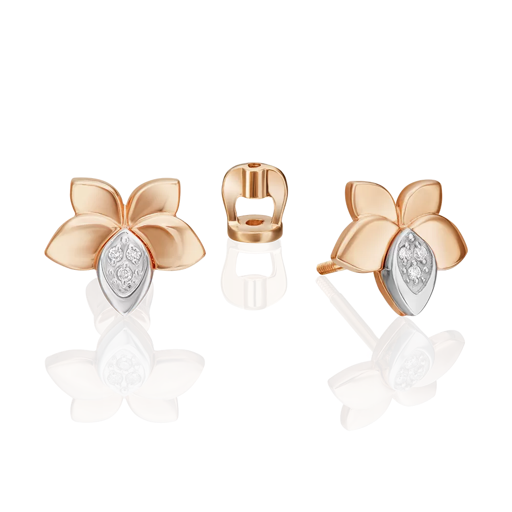 Серьги-пусеты из комбинированного золота с бриллиантами 02-5018-00-101-1111