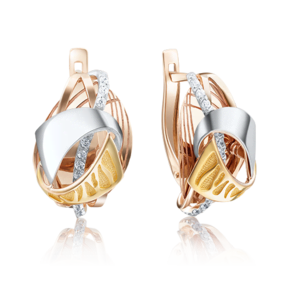 Серьги с английским замком из комбинированного золота с фианитами 02-4049-00-401-1140-48