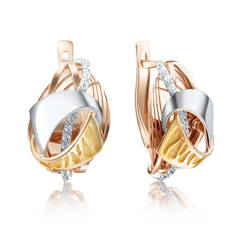 Серьги с английским замком из комбинированного золота с фианитами 02-4049-00-401-1140-48