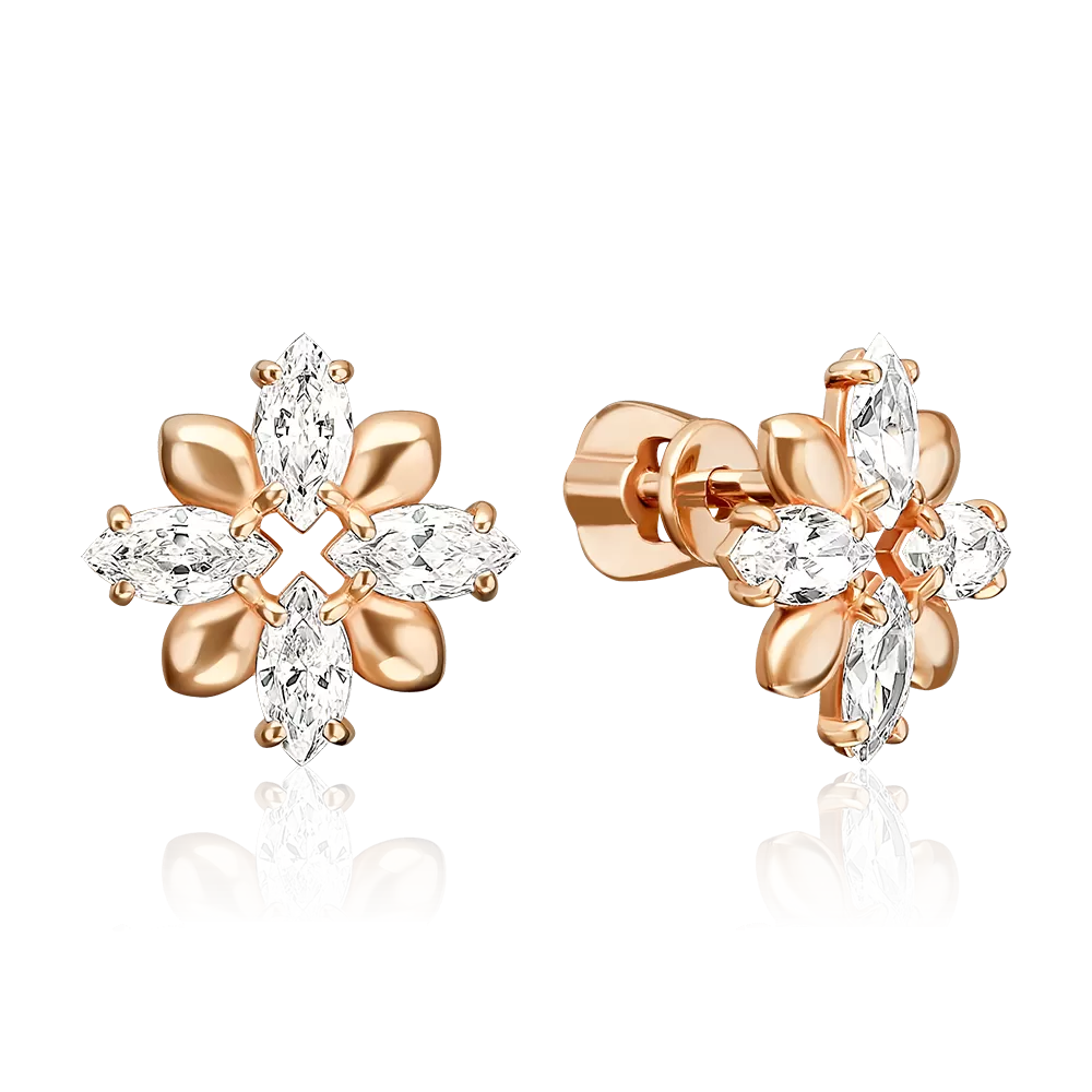 Серьги-пусеты из красного золота с фианитами 02-5585-00-401-1110