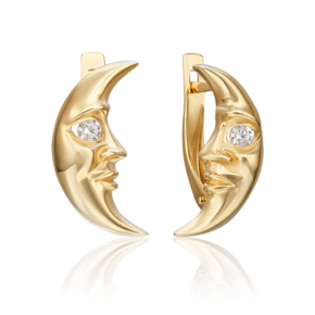 Серьги «Месяцы» с английским замком из лимонного золота с фианитом 02-4537-00-401-1130-03