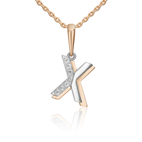 Подвеска «Буква X» из комбинированного золота с фианитами 03-3419-X-401-1111