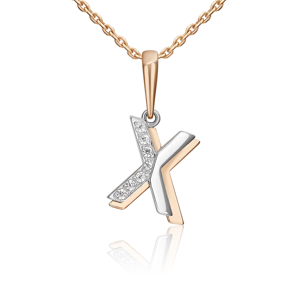 Подвеска «Буква X» из комбинированного золота с фианитами 03-3419-X-401-1111