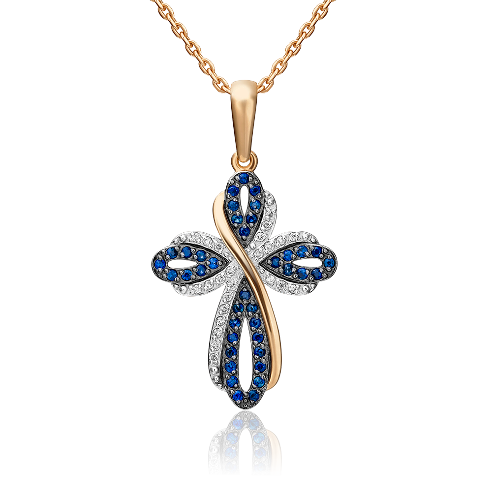 Декоративный крест из красного золота с сапфирами и бриллиантами 03-0444-00-105-1110-30