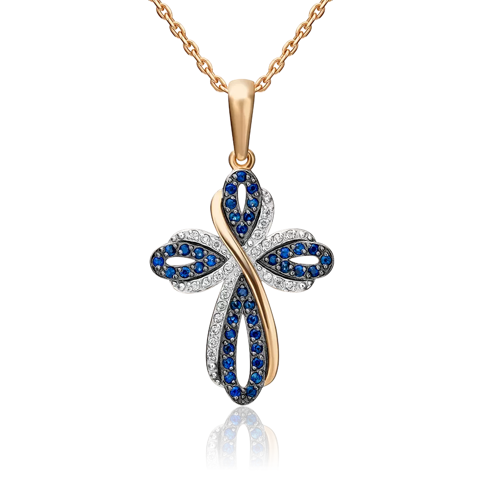 Декоративный крест из красного золота с сапфирами и бриллиантами 03-0444-00-105-1110-30