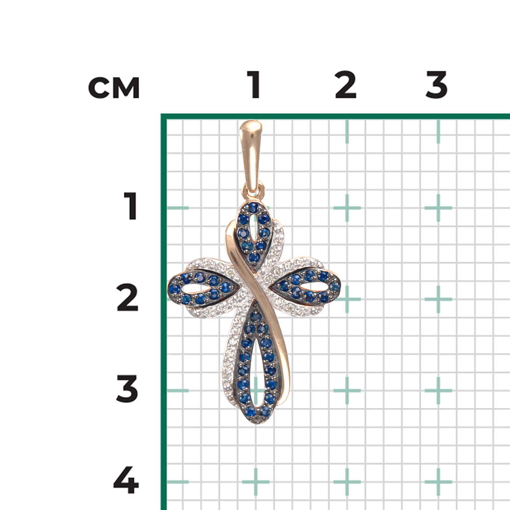 Декоративный крест из красного золота с сапфирами и бриллиантами 03-0444-00-105-1110-30